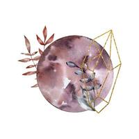 acquerello Luna con cristallo e floreale, mistico vettore