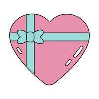 rosa San Valentino regalo scatola nel il forma di cuore con arco. San Valentino cuore nel retrò Groovy stile. vettore