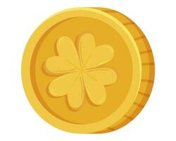 st. patricks giorno oro moneta con quattro foglie trifoglio o trifoglio vettore