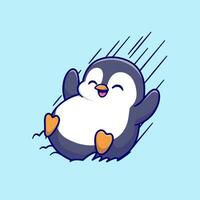carino pinguino scorrevole su ghiaccio cartone animato vettore icona illustrazione. animale natura icona concetto isolato premio vettore. piatto cartone animato stile