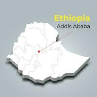 Etiopia 3d carta geografica con frontiere di regioni e suo capitale vettore