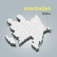 azerbaijan 3d carta geografica con frontiere di regioni e suo capitale vettore