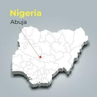 Nigeria 3d carta geografica con frontiere di regioni e suo capitale vettore