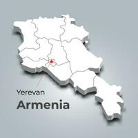 Armenia 3d carta geografica con frontiere di regioni e suo capitale vettore