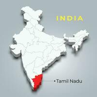 tamil nadu stato carta geografica Posizione nel indiano 3d isometrico carta geografica. tamil nadu carta geografica vettore illustrazione