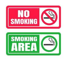 set di segni per non fumatori e area fumatori. segno proibito icona isolato su sfondo bianco illustrazione vettoriale. vettore