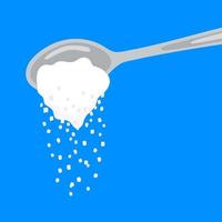 versando il cucchiaio di zucchero pieno di cristalli di polvere di sale o zucchero illustrazione vettoriale. vettore