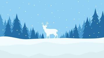 inverno paesaggio vettore illustrazione. inverno silhouette con cervo e pino foresta a il neve collina. freddo stagione paesaggio per illustrazione, sfondo o sfondo
