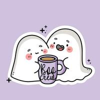 carino kawaii fantasma con caffè tazza. fischio equipaggio Citazione. vettore