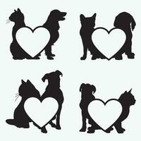 cani gatto amore silhouette vettore