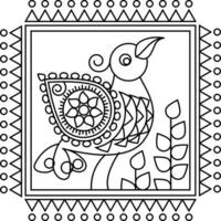 rangoli tradizionali e culturali indiani, alpona, kolam o paisley vector line art. arte bengala india. per la stampa tessile, logo, carta da parati