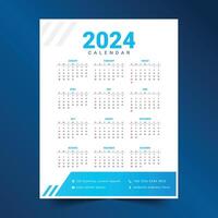 bianca e blu 2024 annuale programma calendario disposizione un' stampabile design vettore