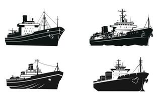 oceano vettore illustrazione carico nave silhouette impostare, impostato di sagome di il mare carico navi