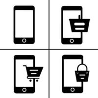 vettore nero e bianca illustrazione di mobile shopping icona per attività commerciale. azione vettore design.