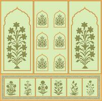 Mughal tradizionale arte fiore arco design. tessile design digitale confine e motivo vettore parete arte sfondo.