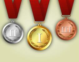 oro argento e bronzo medaglie su nastri vettore