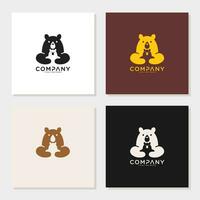 Due mani su logo design orso modificabile vettore