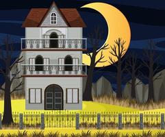casa stregata di halloween di notte vettore