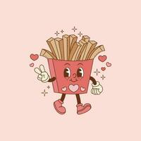 retrò illustrazione di francese patatine fritte con cuori e per amanti, carino francese patatine fritte vettore