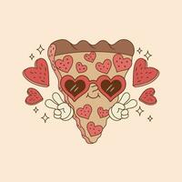 carino illustrazione di Pizza con peperoni indossare un' cuore bicchieri vettore