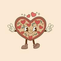 carino illustrazione di Pizza con peperoni nel cuore forma vettore