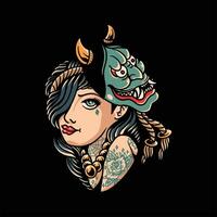 oni ragazza tatuaggio vettore design