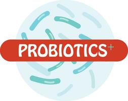 probiotico batteri logo. bifidobatteri lactobacillus intestino acidofilo. lattico prebiotico salutare flora cura. vettore