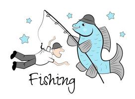 pesca. il pesce catturato il pescatore vettore