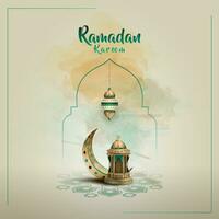 islamico saluti Ramadan kareem carta design con bellissimo lanterna e mezzaluna vettore