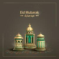 islamico saluti eid mubarak carta design modello sfondo con bellissimo lanterne vettore