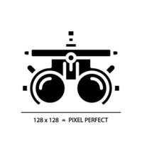 2d pixel Perfetto glifo stile prova telaio icona, isolato semplice vettore, silhouette illustrazione che rappresentano occhio cura. vettore