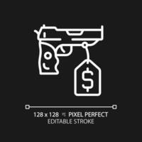 2d pixel Perfetto modificabile bianca acquistare pistola icona, isolato semplice vettore, magro linea illustrazione che rappresentano Armi. vettore