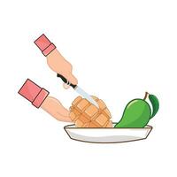 Mango con Mango fetta nel piatto illustrazione vettore