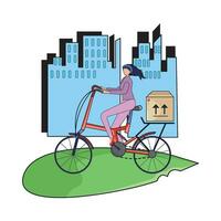 consegna nel bicicletta con nel città strada illustrazione vettore
