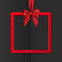 luminosa vacanza regalo scatola telaio bandiera sospeso con rosso nastro e di seta arco su nero sfondo. vettore illustrazione
