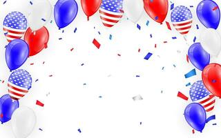 vacanze carta design. americano bandiera palloncini con coriandoli sfondo. vettore illustrazione