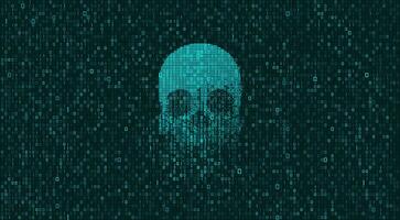 concetto di informatica crimine, grafico di cranio forma con binario codice sfondo vettore