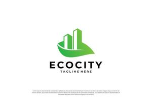 creativo eco città logo disegno, edificio combinare con foglia modello. vettore