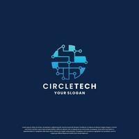 mondo tecnologia logo design. astratto logo per tecnologia. cerchio e circuito connessione concetto vettore