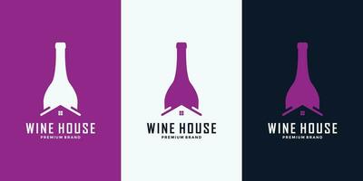 minimalista piatto vino casa logo design modello vettore