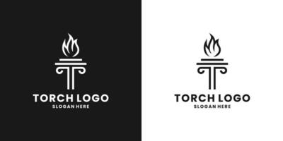 iniziale t con torcia logo design vettore