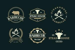 impostato di Vintage ▾ bistecca Casa logo impostare, barbecue griglia distintivi, etichette. retrò tipografia stile. vettore