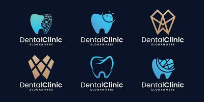 impostato di dentale clinica logo con dente forma logo design modello collezione. vettore