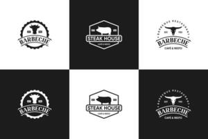 impostato di Vintage ▾ etichetta bistecca Casa, barbecue logo design per ristorante o carne negozio. vettore
