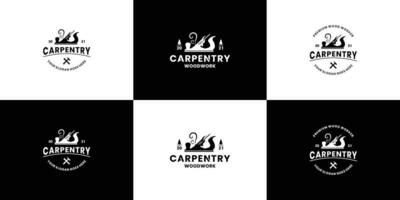 impostato di Vintage ▾ carpenteria logo design vettore