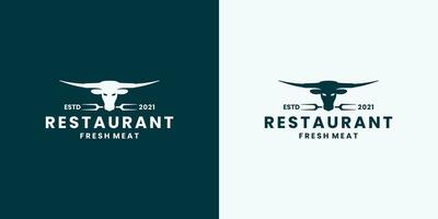 Longhorn, mucca, bufalo, logo design vettore per ristorante