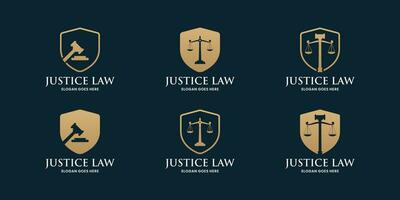 collezione logo di avvocato. giustizia logo modello con scudo combinare vettore