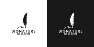 firma piuma penna logo design con silhouette vettore