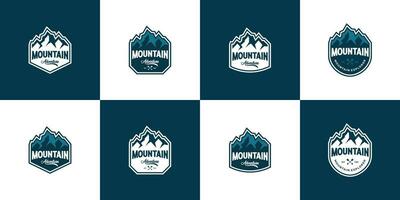 impostato di montagna viaggio emblema, montagna esplorazione distintivo logo design. vettore