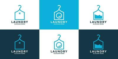impostato di pulito lavanderia logo design concetto con creativo combinazione vettore